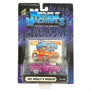 Muscle Machines 1940 40 Willy's Jeep Pickup Truck Pink Die Cast 1/64 Scale